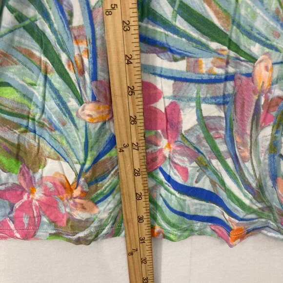 Quacker Factory Top size 2X Pink Blue Floral V Neck Stretch 3/4 Sleeve Casual - Picture 4 of 8